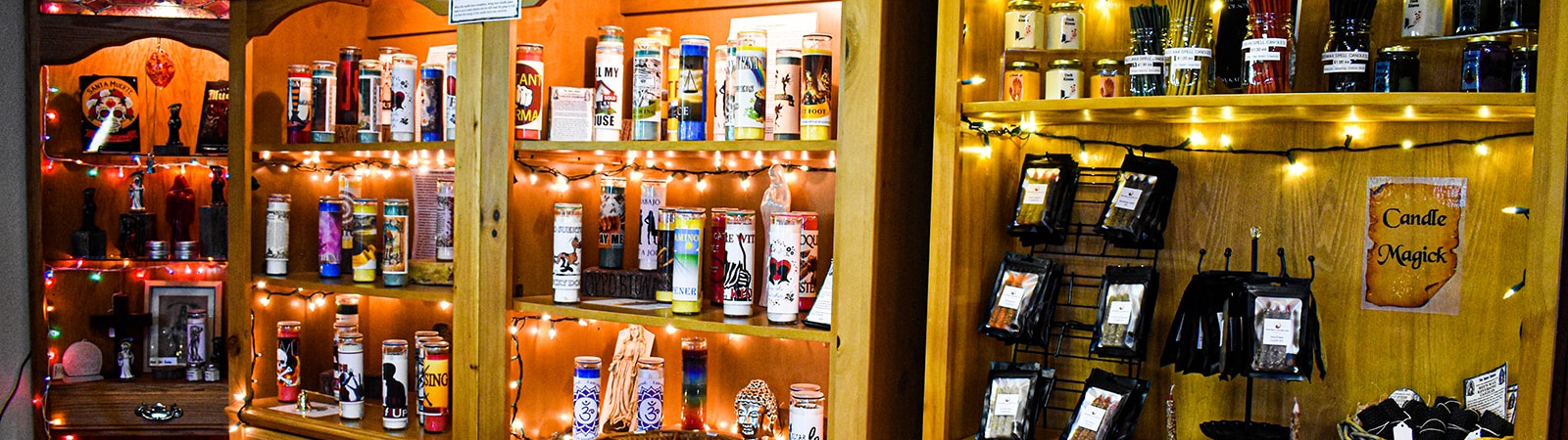 Candles, herbs, and magical supplies at the former Crossroads Metaphysical Store